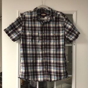 Alesbury‎ Men's Casual Plaid Shirt - Cream and Purple- Large Slim fit